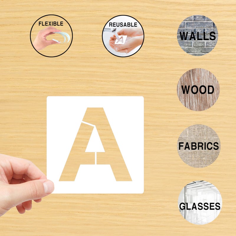 Mossdecal 2'' Letter and Number Stencils  36 Pcs Alphabet Art Craft Templates  Reusable Plastic for Painting on Wood  Wall  Fabric  Rock  Chalkboard  Signage - Image 3